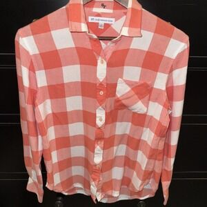 Southern Tide‎ Women's Button Up Peach Plaid Shirt Small Rayon SOFT